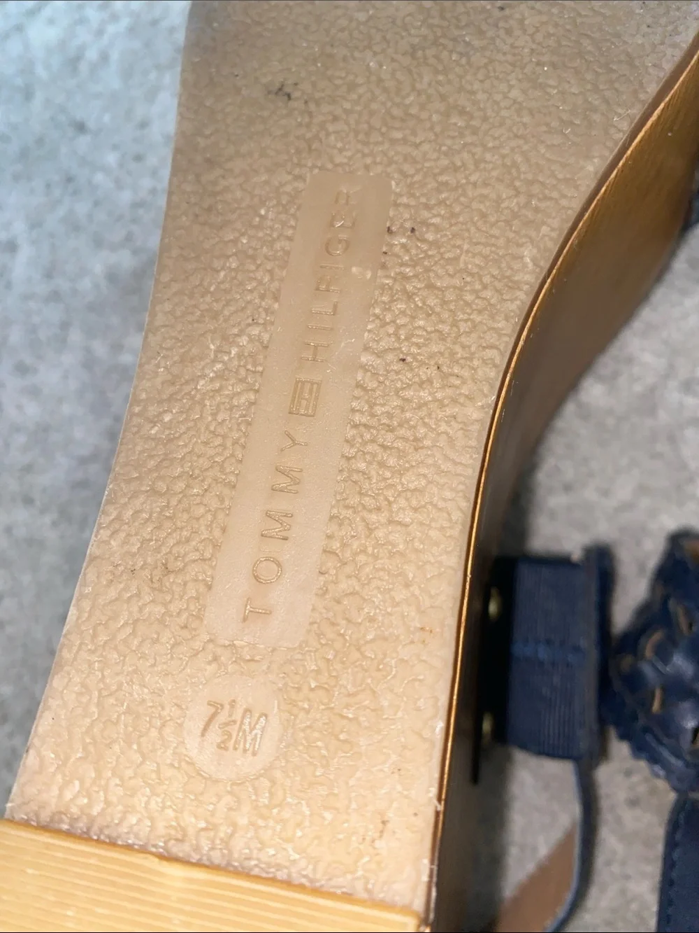 Tommy Hilfiger Platform Wedges Sandals Womens 7.5M Blue Gold Logo Strappy Boho